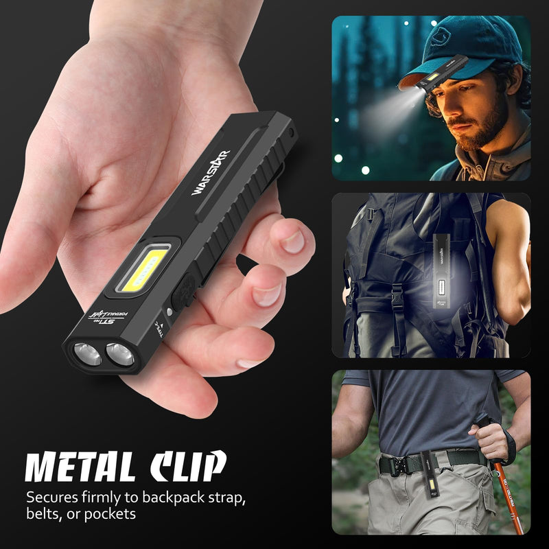 Rechargeable EDC Flashlight, 1500 Lumens Flat Pocket Flashlight with UV Light, Magnetic Base and Pocket Clip, USB-C Portable Flash Light for Camping, Home, Emergency, Car Repair
