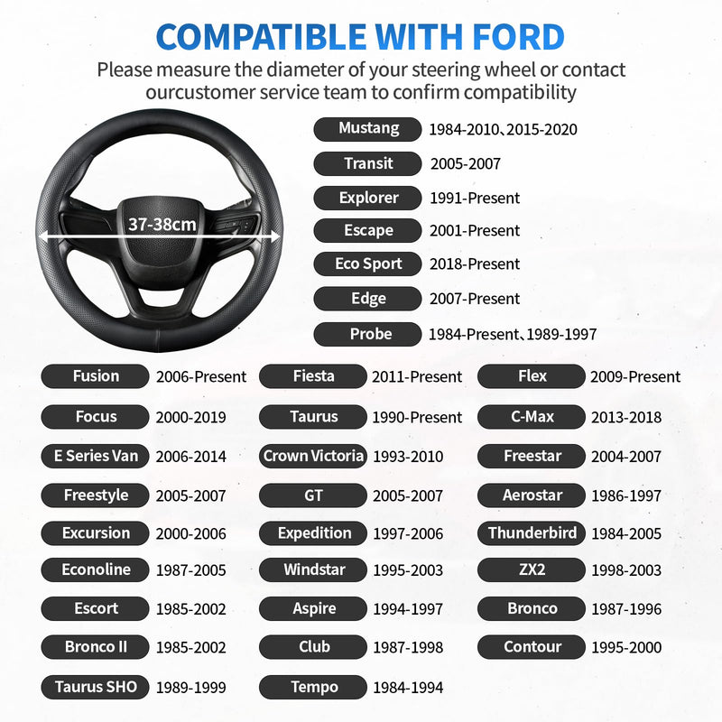 Car Steering Wheel Cover for Ford F-150 Lightning Super Duty Mustang Mach-E Explorer Escape Ranger Bronco Maverick, Universal Standard Size 14.5-15 inch Black Car Wheel Protector