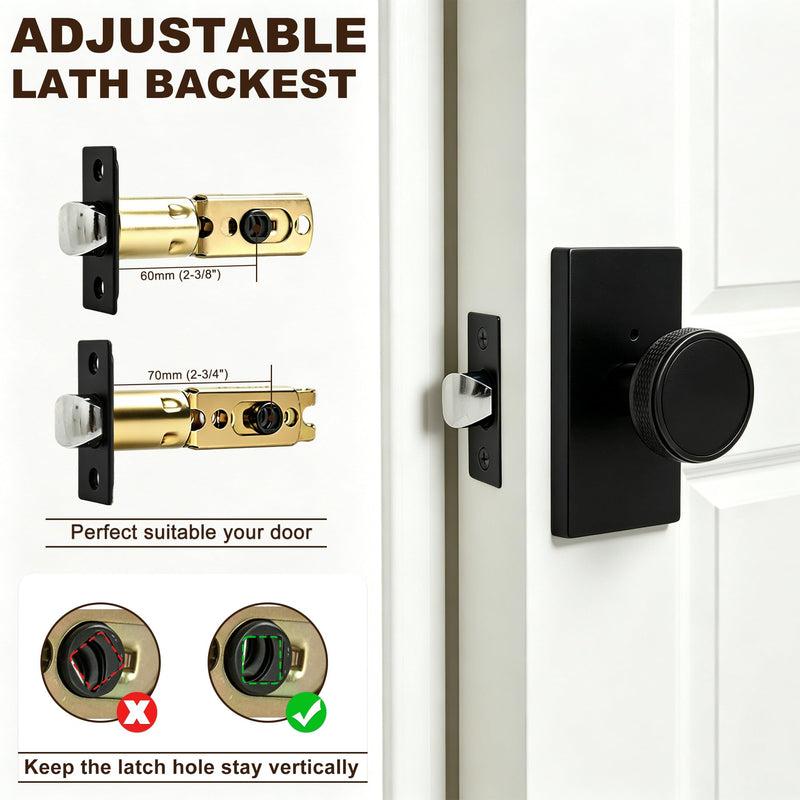 Black Door Knob with Lock, Interior Door Knobs for Bedroom and Bathroom | Zinc Alloy Privacy Door Handle, Knurled Solid Door Knob with Large Backplate, Heavy Duty Interior Door Knobs with lock Black 1