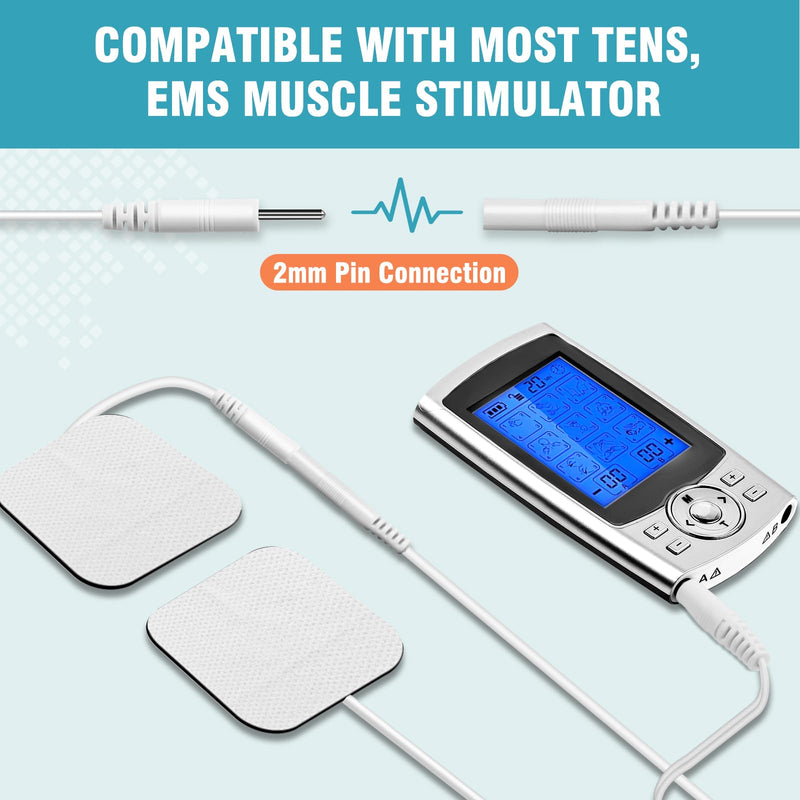 72PCS TENS Unit Pads (2"x2"), Reusable Self-Adhesive Electrodes Pads with 0.2mm Connector, Latex-Free, Hypoallergenic & Compatible with TENS/EMS 72PCS