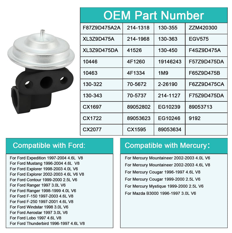 EGV575 ZZM420300 EGR Valve For Ford Mustang Expedition Explorer Ranger Contour F150 F250 Windstar Ranger Aerostar,Mercury Mountaineer Cougar for Mazda B3000 1996-2004 2.5L 3.0L 4.0L 4.6L