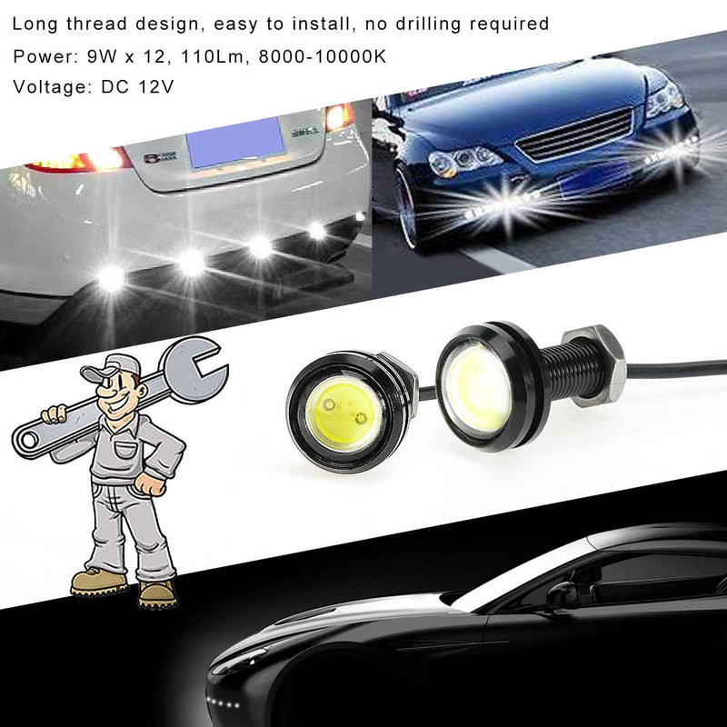 Kawell 12 Pack Universal High Power White 9w LED Eagle Eye Bumper DRL Fog Light Motorcycle Light Daytime Running DRL Tail Backup Light Car Motor Clearance Marker Lights 12Pcs White Eagle Eye Lights