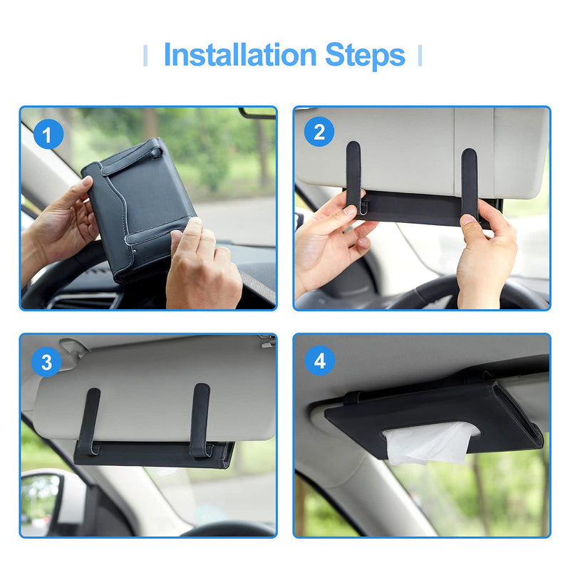 Car Tissue Holder, Upgraded Version Hanging Tissue Holder in Car, Premium PU Leather Car Napkin Holder for Universal Auto, Easy Use (Black)