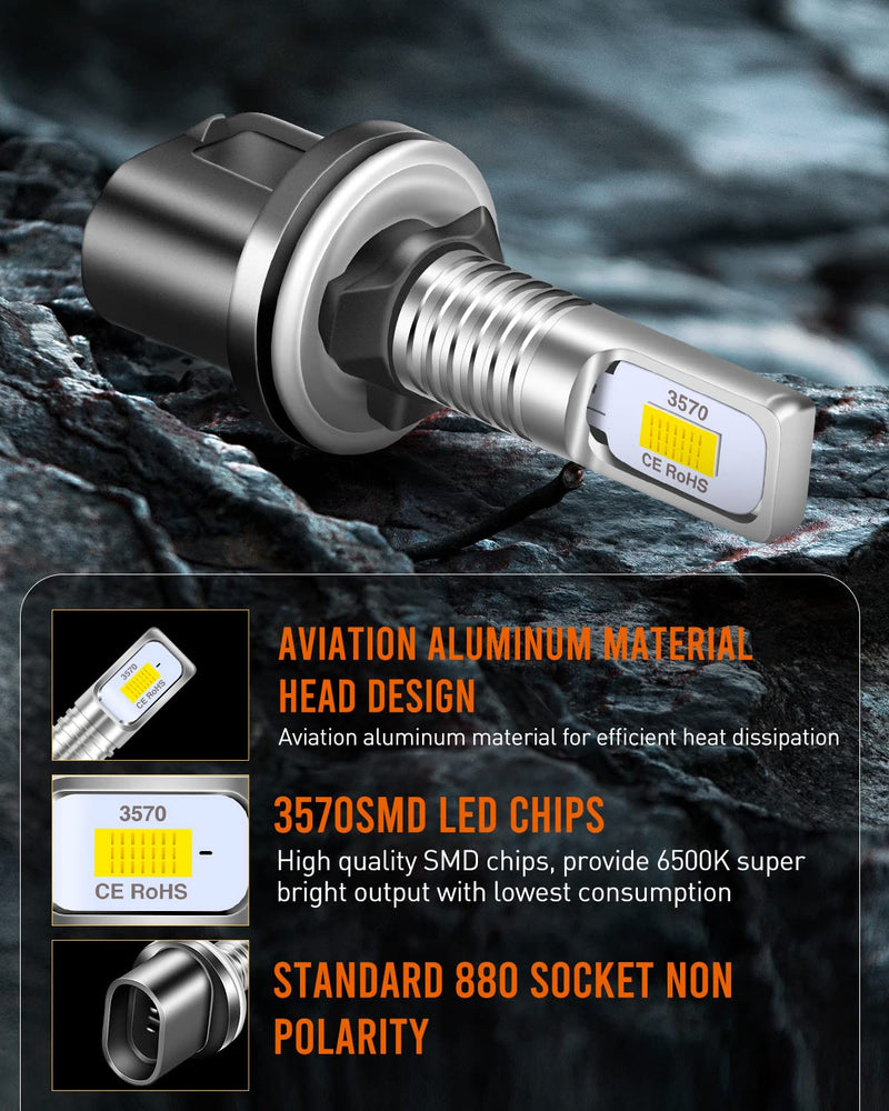 LUYED 880 Led Fog Light Bulbs,6500K Xenon White Extremely Bright 886 890 892 893 Led Bulb Replacement Fog Lights,Plug and Play,Pack of 2