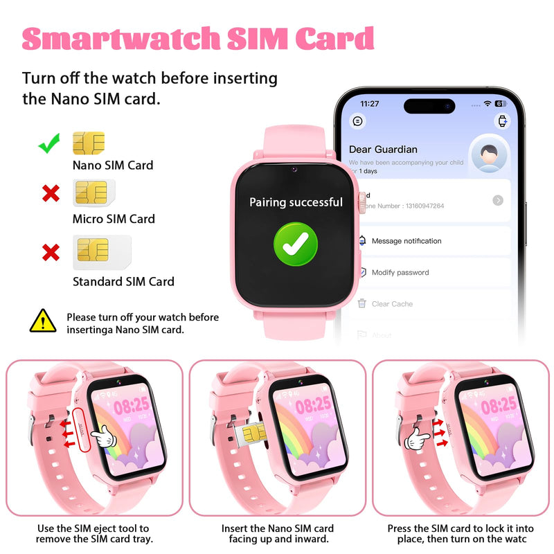 4G Kids Smart Watch for Boys Girls with GPS Tracker, SOS, Two Way Call Video Calling Voice Chat,School Mode, Alarm Clock,Safe Zones,Pedometer,Stopwatch,Games Children Smartwatch for 4-12 (4G Pink) 4G Pink