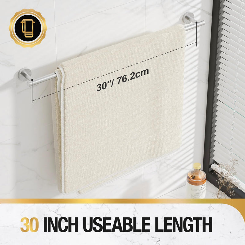HITSLAM Brushed Nickel 30 Inch Towel Bar for Bathroom, SUS304 Stainless Steel Bathroom Towel Rack Wall Mounted, Modern Home Decor Bath Towel Holder with Hardware Accessories (Total Length 31.6 Inch) 30 Inch (Total Length 31.6 Inch)