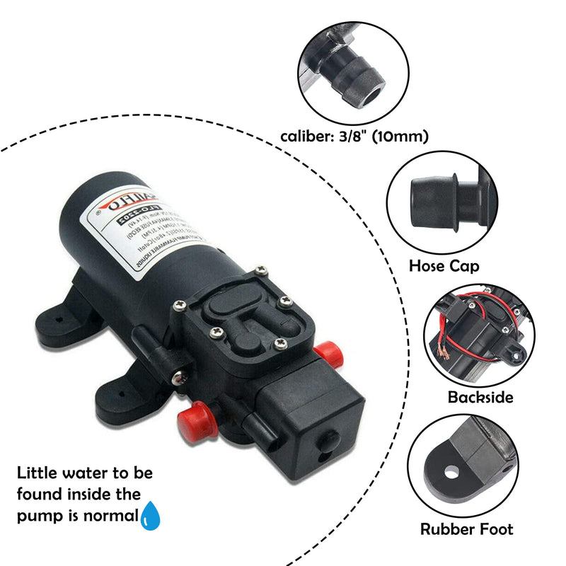 12v Water Pressure Diaphragm Pump 4.3 L/min 1.1 GPM 35 PSI with 360°Spin Faucet/Tap - Caravan RV Marine Boat