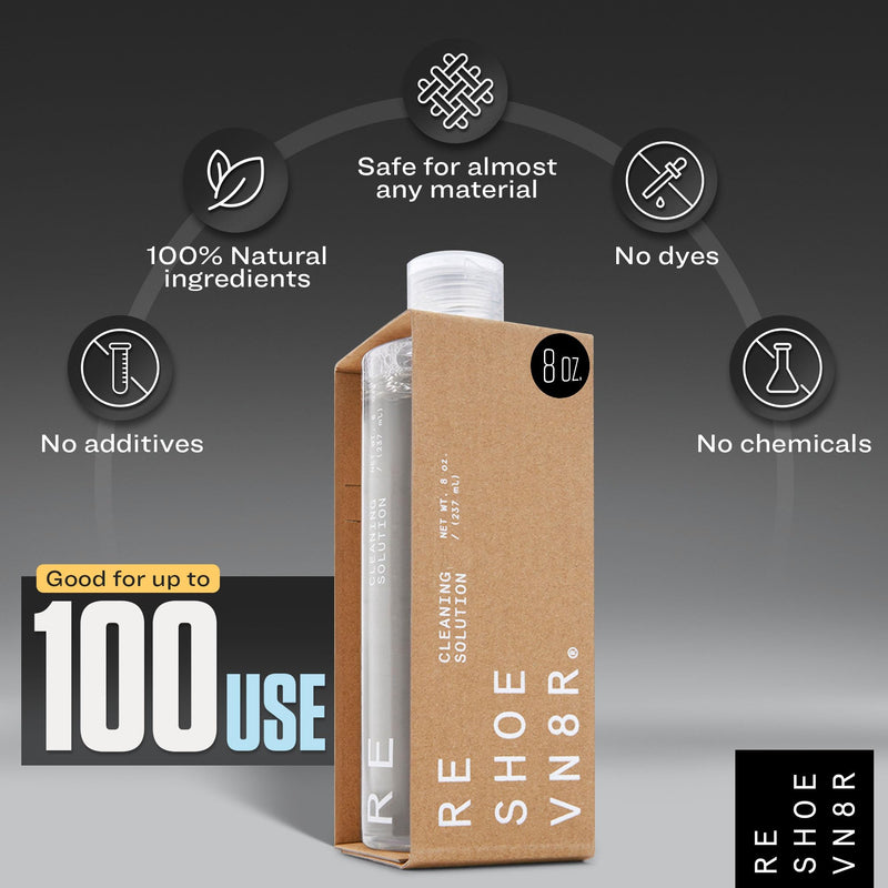 RESHOEVN8R Shoe Cleaning Solution, 8 oz - Sneaker Cleaner & Shoe Care for Canvas, Leather, Mesh, Suede, White, & Nubuck Shoes - Shoe Cleaner Sneakers Kit Solution in Easy-to-Use Bottle - 60-100 Uses