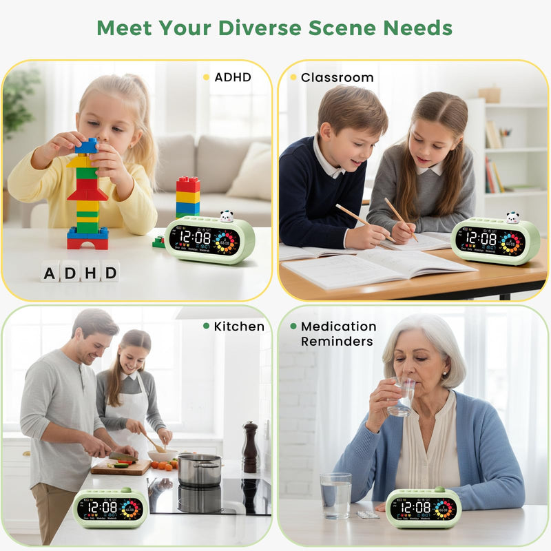 Mooking Digital Alarm Clock for Bedroom, Visual Timer for Kids, 199 Minute Rechargeable Digital Clock with Timers for Home School Supplies Study Teaching Time Timer Management Tool Countdown Timers Green
