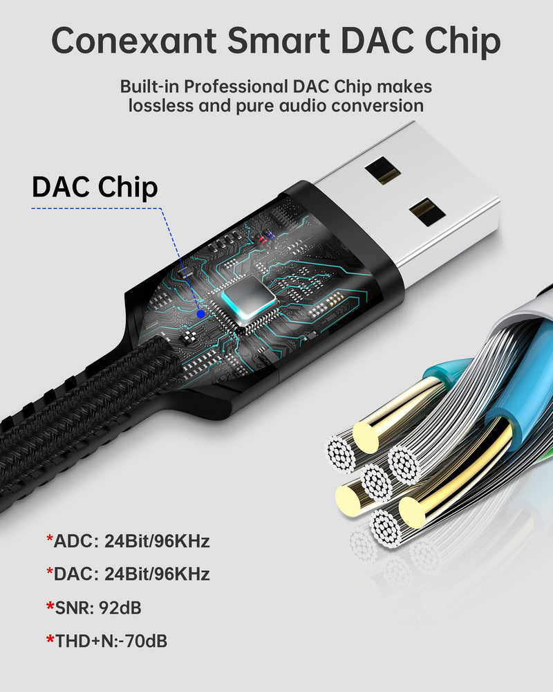 USB to 3.5mm Audio Jack Adapter, Braided USB-A Male to Aux Female Headphone TRRS Stereo Dongle Type a External Sound Card Cable Converter for PS4 PS5 Headset Laptop Mac Linux Desktops Windows -Black Black