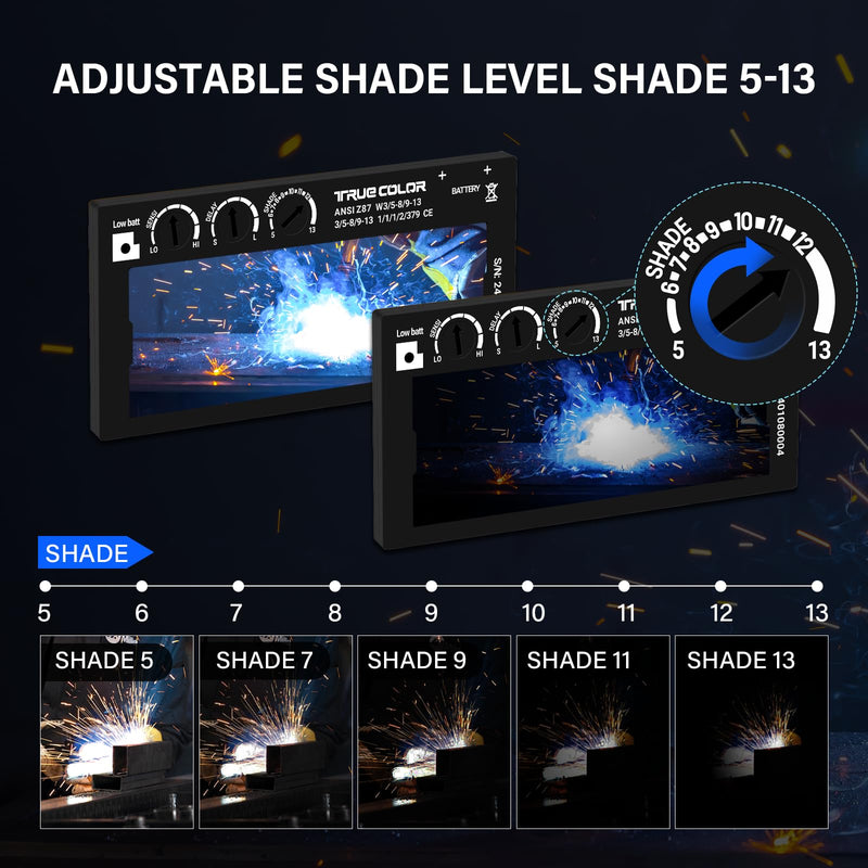 【HD Shade 5-13】 Adjustable Auto Darkening Welding Lens 2x4 1/4, Solar Energy Welding Lens, True Color Blue Welding Lens, Welding Lens Replacement for Standard Welding Hoods and Welding Helmets Hd Shade 5-13