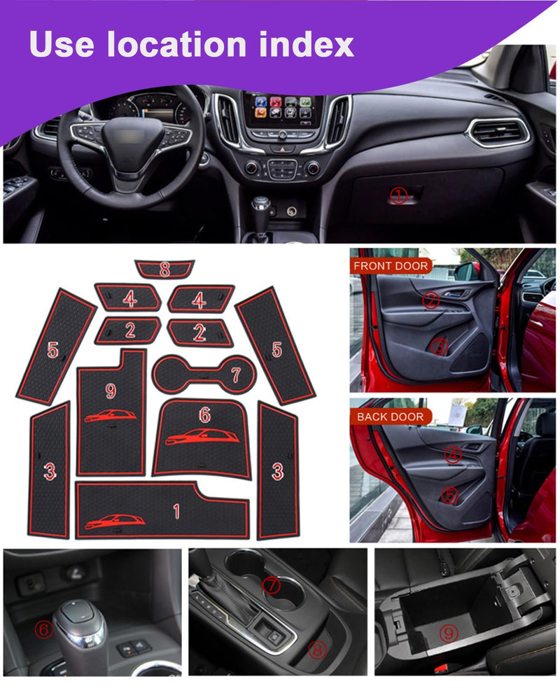 Center Console Insert Mats for Chevy Equinox 2018-2024 13Pcs Black | Silicone Cup Holder Coaster Insert Pads,Waterproof,Soft,Non-slip,for Chevrolet Equinox 2024 2023 2022 2021 for Equinox 2018-2024
