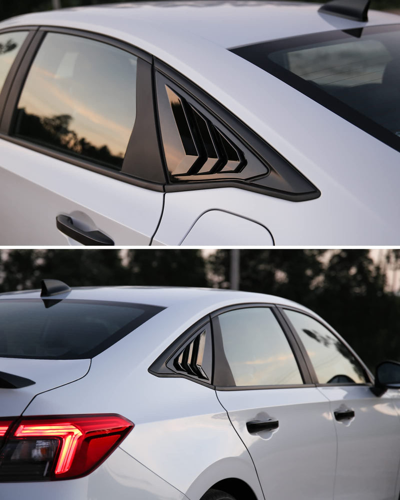 CKE for 11th Gen Civic Sedan Compatible with Honda Civic 2026 2025 2024 2023 2022 Accessories Car Exterior Rear Side Window Louvers Air Vent Scoop Shades Cover Blinds -Bright Black Glossy Black