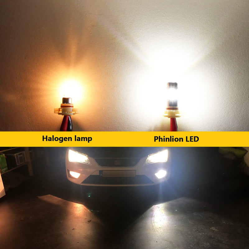 PHINLION 2504 PSX24W 12276 LED Fog Light Bulbs, 3200 Lumens Super Bright, 6000K Xenon White, 3030 30 SMD Chips, DRL Replacement Lamps for Cars, Trucks, SUVs