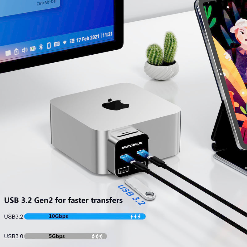 Mac mini M4 Expansion Dock,Mac mini Hub with 10Gbps USB C×2,10Gbps USB A×2,SD/TF 3.0 Card Reader | High-Speed Data Transfer 6 in 1 Hub for Mac mini M4/M4 Pro