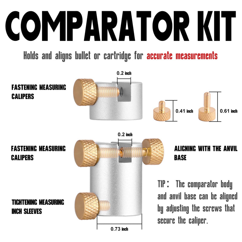 Bullet Comparator Kit, Includes 14 Inserts & 1 Comparator Body & 1 Anvil Base, Universal Fit for .17 to .45 Calibers, Precision Ammo Reloading Gauge Tool Set Seamless Caliper Connection 16pcs Bullet Comparator Kit