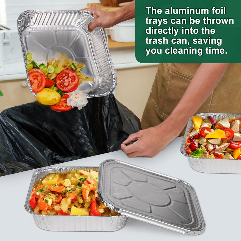8x8 Aluminum Pans with Lids - 30 Pack Disposable Baking Square Aluminum Foil Pans with Covers - Tin Foil Pans for Air Fryer, Oven, Cooking 30PCS + Lids
