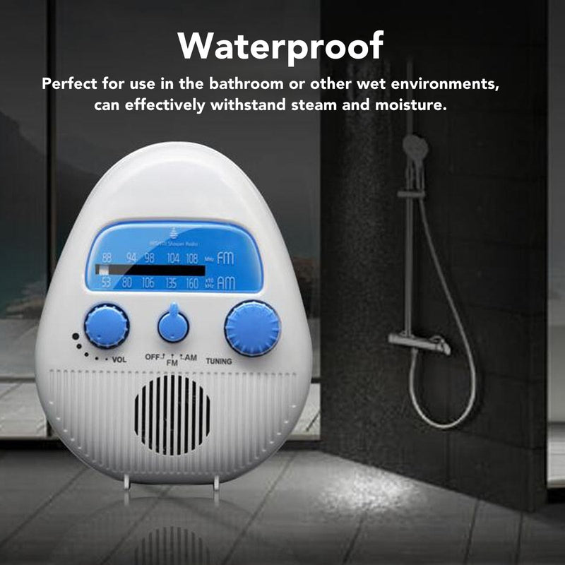 AM FM Shower Radio, Waterproof Portable Bathroom Shower Radio with Built in Speaker, Hand Rope, Adjustable Volume Hanging Shower Radio, Battery Operated