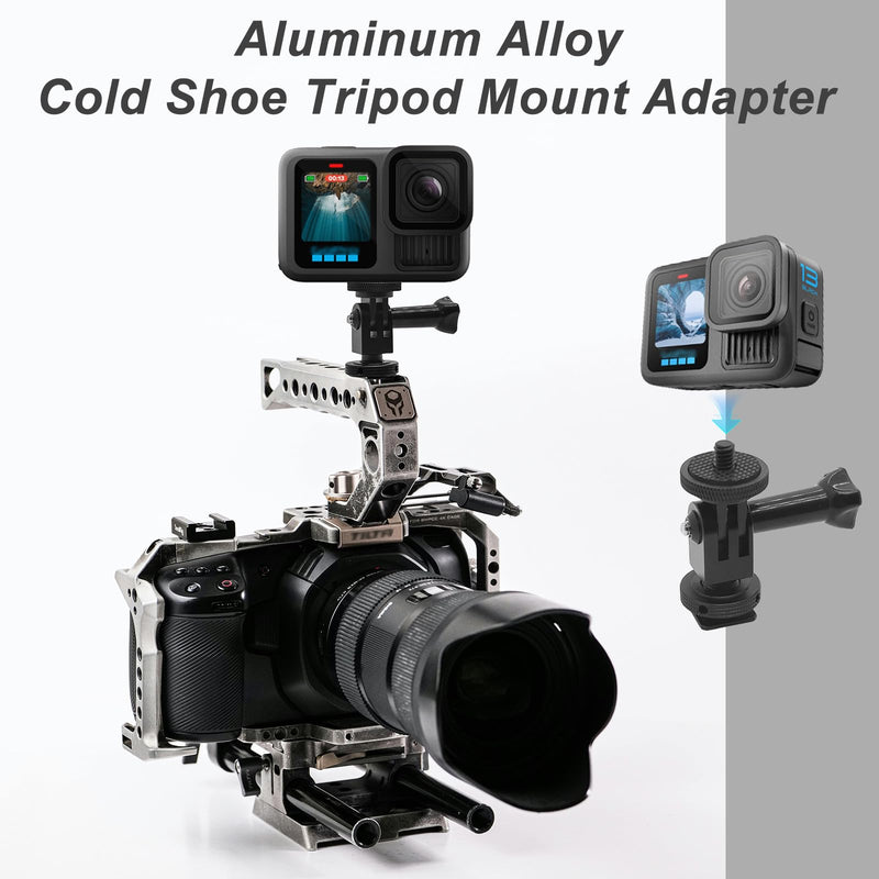 Aluminum Alloy Cold Shoe Tripod Mount Adapter for Action Cameras, DSLR Camera Flash Hot Shoe Mount Adapter Compatible with Gopro Hero 13/12/11/10/9/8/7/6/5/4/3+, DJI OSMO Action 5 4