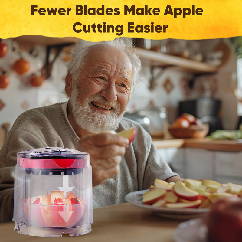 Newness 5.12-Inch Apple Slicer - 8 Slices, Ultra-Safe & Heavy-Duty Stainless Steel Extra Large Apple Cutter, Upgraded Cut Apples All The Way Through, with Red Bowl