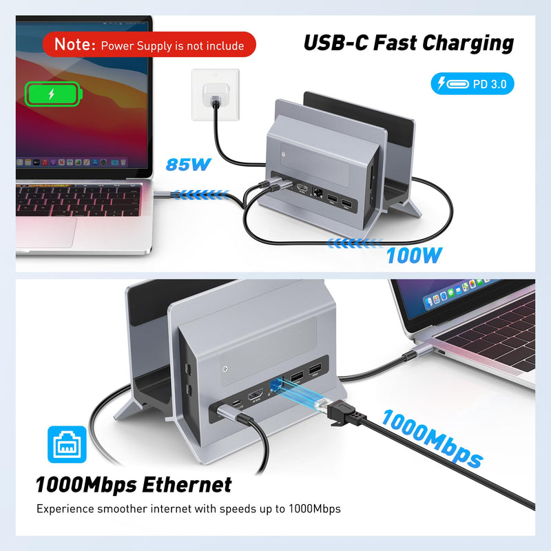 AboveTEK Vertical Laptop Docking Station, Gravity Auto Lock MacBook Stand, Aluminum Laptop Vertical Dock Stand, Silver