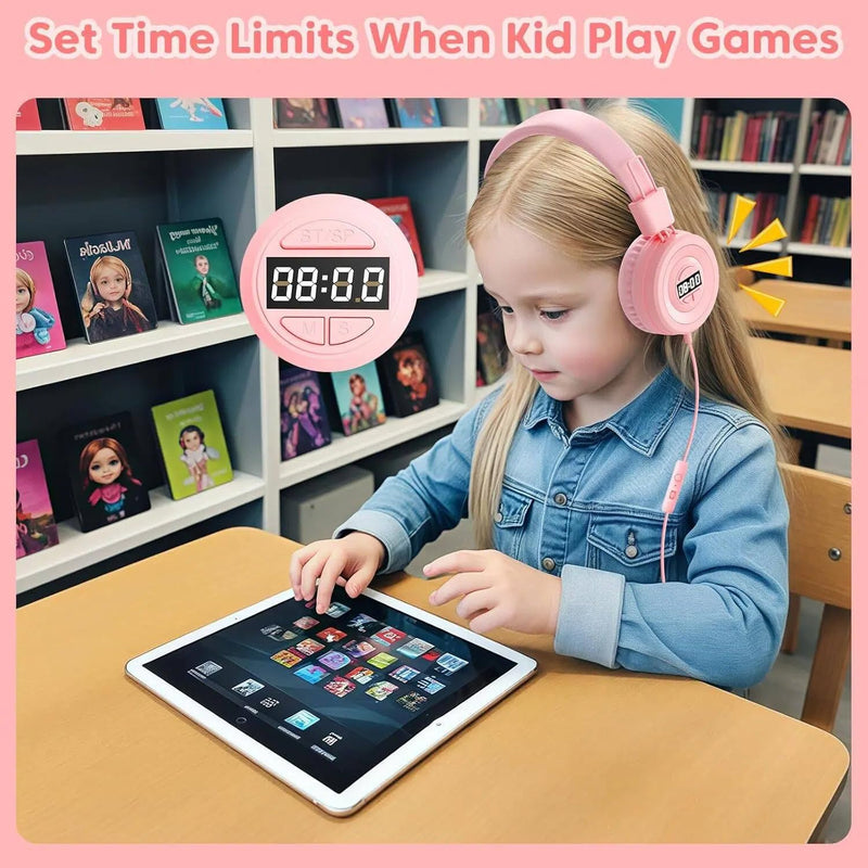 USB C Kids Headphones for School, Upgrade USB Type C Kid Headphone | 94 dB Volume Limiter Wired On-Ear Headset for Kids/Toddlers/Children/Teens/Boys/Girls-Pink