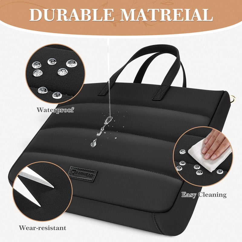 RAINYEAR Laptop Bag for 14 Inch/15.6 Inch, Women Laptop Shoulder Bag | Protective Padded Waterproof Elegant Laptop Bag with Handle & Shoulder Strap, Fits for MacBook Computer Laptop Black 15.6 Inch