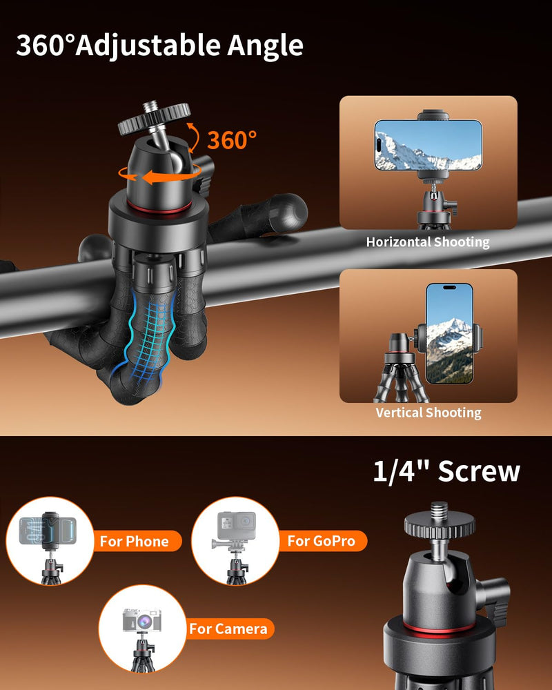 Vlogging Kit for iPhone/Android, 9" Flexible Tripod for iPhone with Light, Wireless Remote & Microphone, Adjustable Content Creator YouTube Starter Kit for TikTok/Recording/Live Streaming