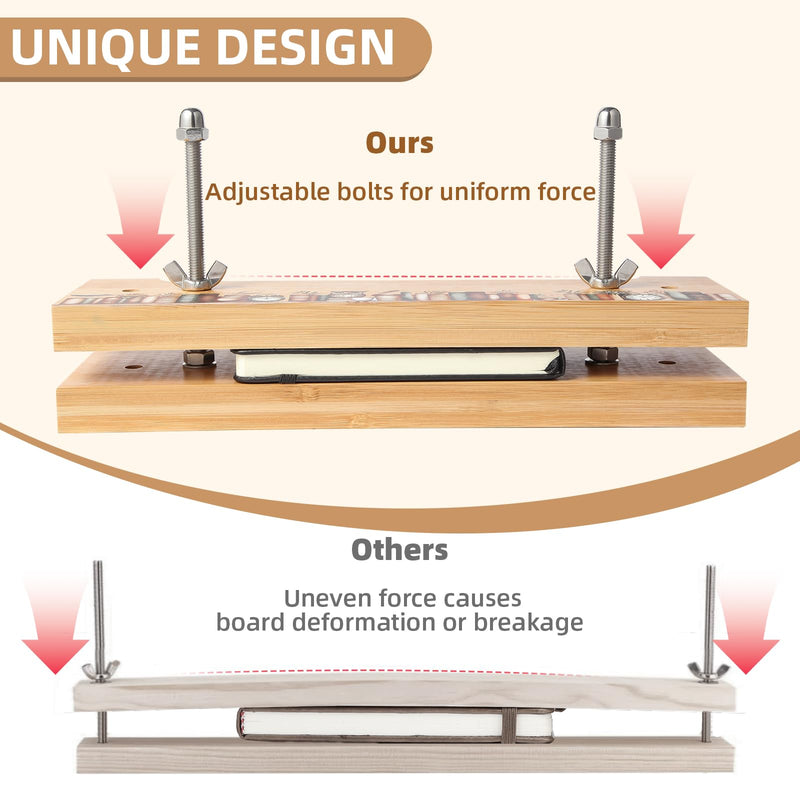 OopsifyMe Bamboo Book Press for Bookbinding, Paper Press, DIY Crafts, Multiple Hole Positions for Various Spine Sizes, Streamlined Edge, Book Binding Kits (Small Size (11.8x3.1)) Small Size (11.8x3.1")