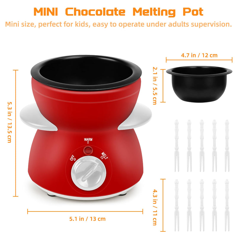 Mini Chocolate Melting Pot, Chocolate Fondue Fountain, 8.79OZ Warmer Machine for Milk Chocolate, Cheese, Butter, Candy (Red) Red