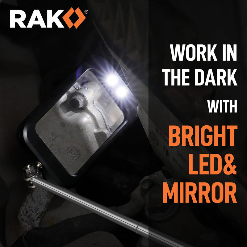 RAK Magnetic Pickup Tool Set Gifts for Men - 5Pcs with 360 Swivel Inspection Mirrors, Telescoping Magnet Pickup Tool, Flexible LED Flashlight, Mechanic Tools & Cool Gadgets for Men, Dad, Husband 5 Pcs Magnetic Pickup Tool Set
