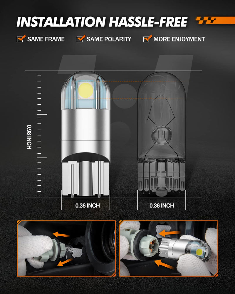 SEALIGHT 194 LED Bulb 6000K White, License Plate Light, Dome Light, T10 168 2825 W5W 3030 Bright Chips Wedge for Replacement Light Bulb, Map Trunk Door Courtesy Dash LED Light Bulb,Pack of 10 T10/194
