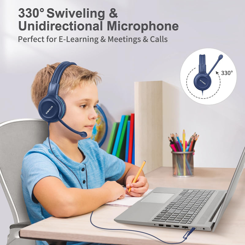 SIMOLIO-USB-C-Wired-Headphone for-School with Boom-Microphone & Mute Button | Portable Over-Ear Kids Gaming Headsets with 3 Level Safe Volume,Bag for Students K12,Boys,Travel,iPad,Galaxy,iPhone,Tablet