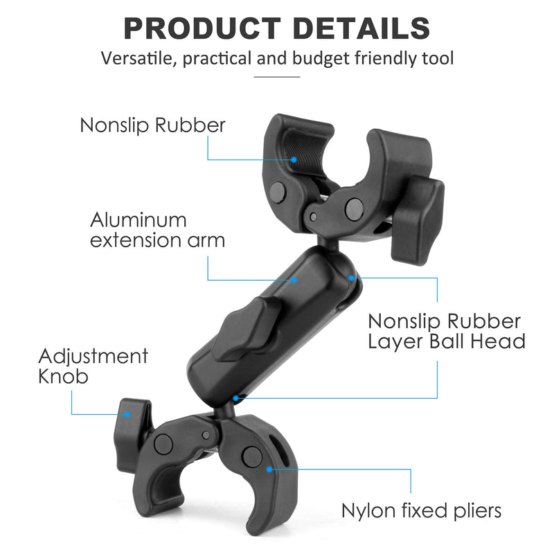 Double Super Clamp Camera Mount with Magic Arm for Chair/Photography Reflector/Light/Pole, Umbrella Clamp with 360° Rotation Double Ball Head Adapter for Golf Push Carts/Strollers/Wagons