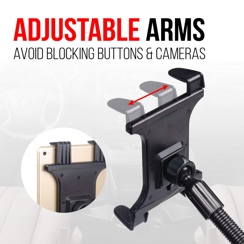 Tackform Tablet Mount for Car and Truck Industrial 18 Inch Aluminum Rod Gooseneck Seat Rail Holder for Taxi, Van, Vehicle, Semi, etc. Compatible with iPad, Galaxy, Surface Pro and More.