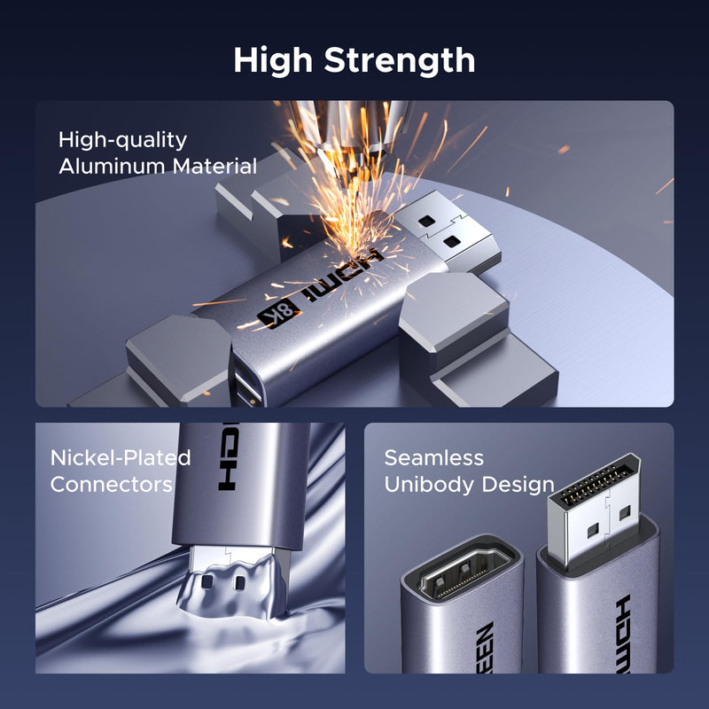 UGREEN 2-Pack 8K@60Hz Active DisplayPort to HDMI Unidirectional Adapter with 4K@240Hz 2K@240Hz DP 1.4 PC to HDMI 2.1 HDCP 2.3 Display Male to Female Cable Aluminum Converter Compatible with AMD NVIDIA