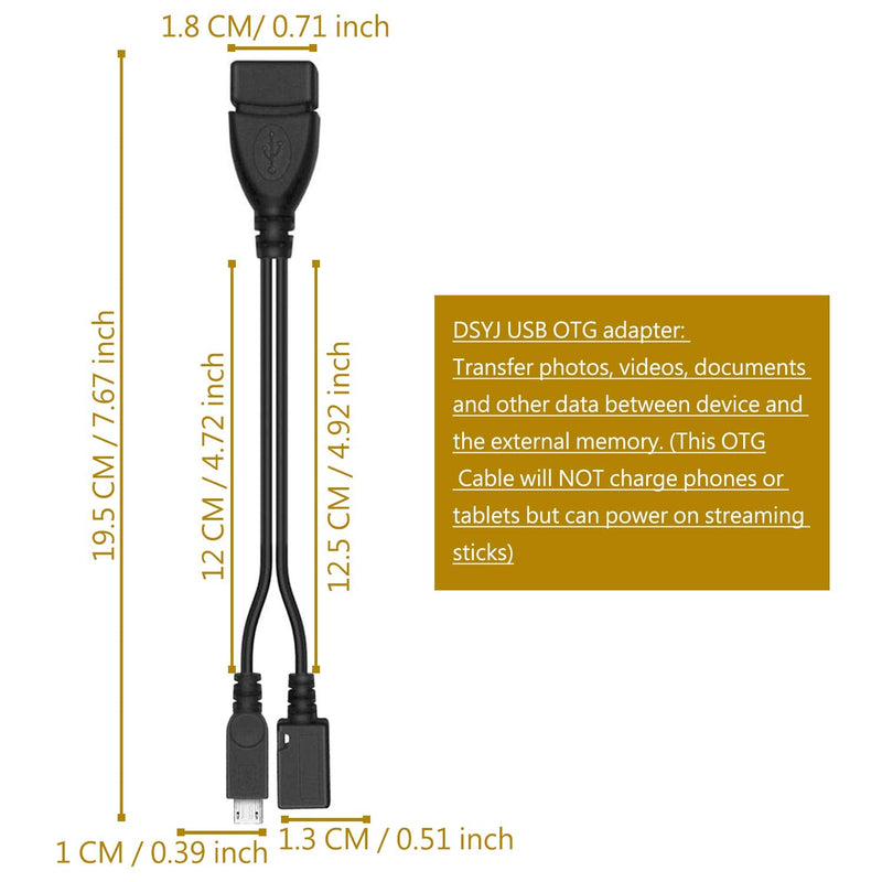 Micro USB Host OTG Cable with Micro USB Power for Samsung S7 Edge, S6 Edge, S5, S4 & Nexus 10 9 7 4 Player + All Others 2 Pack