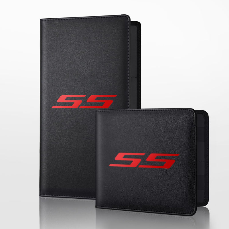 Leather Car Registration and Insurance Cards Holder Compatible with Chevy Camaro SS, Vehicle Glove Box Car Organizer with Magnetic Shut, Documents License for Camaro SS Owners Large (23cm x 25cm) Black Box -Red SS