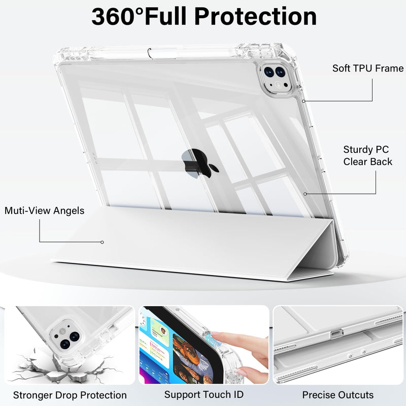 Clear Case for iPad Pro 12.9 inch 6th/5th/4th/3rd Gen & iPad Air 13 inch (M4/M3/M2) with Pencil Holder, Smart Slim TPU Case with Transparent Hard PC Back Cover, Auto Wake/Sleep (Gray) iPad Pro 12.9 & Air 13 inch Case Gray