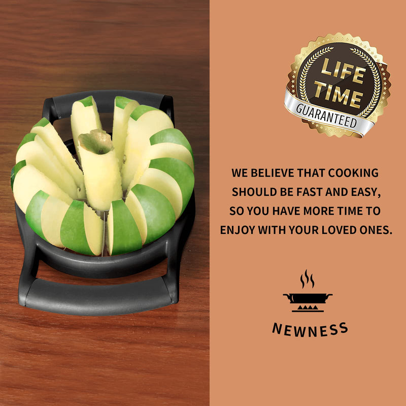 Newness Apple Cutter Slicer, 12-Slice Durable Heavy Duty Corer, Greatly Quicken Slicing Divider, Wedger, Fruits & Vegetables Slicer for Apple, Pear and More, Black 12-Blade