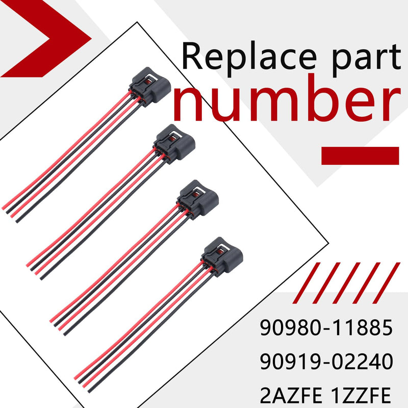 Ignition Coil Connector, Compatible with Toyota Scion Corolla Camry Highlander, Ignition Coil Female Connector Plug Harness Pigtail 4 Packs 90980-11885