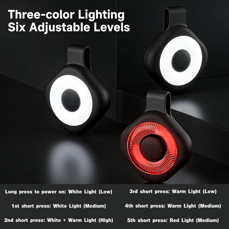 Magnetic Clip-on Fill Light, 3 Color 6 Level Dimmable LED Night Light, Magnetic Phone Fill Light for Camping, Reading, Running, Safety Warning