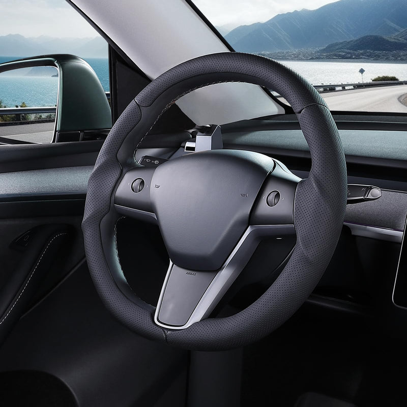 Steering Wheel Cover for Tesla Model 3(2017-2023) Model Y(2020-2024), Steering Wheel Accessories for Tesla Model 3/ Y Black Model 3 2017-2023/ Model Y 2020-2024