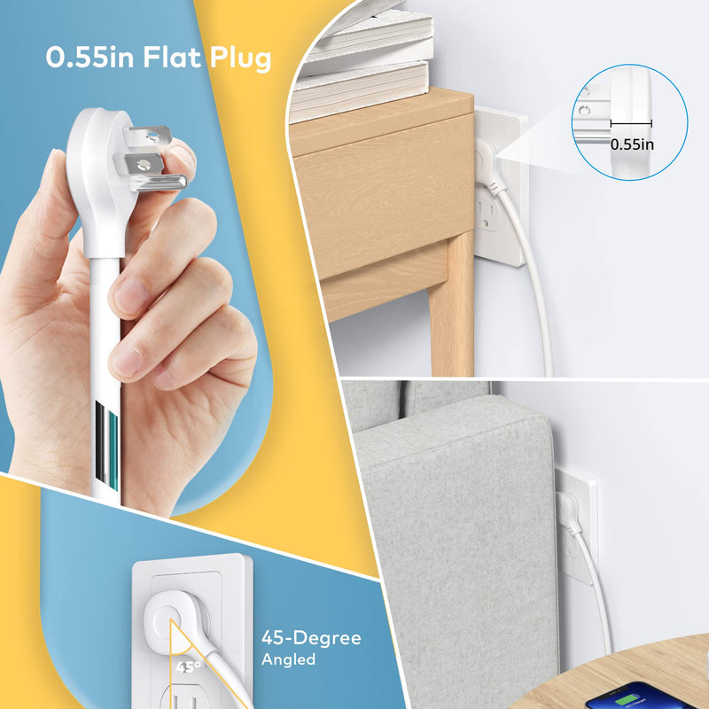  [AUSTRALIA] - TROND Power Strip Surge Protector - Ultra Thin Flat Plug 5ft Extension Cord with 4 USB Ports(1 USB C Charger), 4 Widely-Spaced Outlets, Compact & Small, 1440J, Wall Mount for Home Office Dorm, White 5 FT