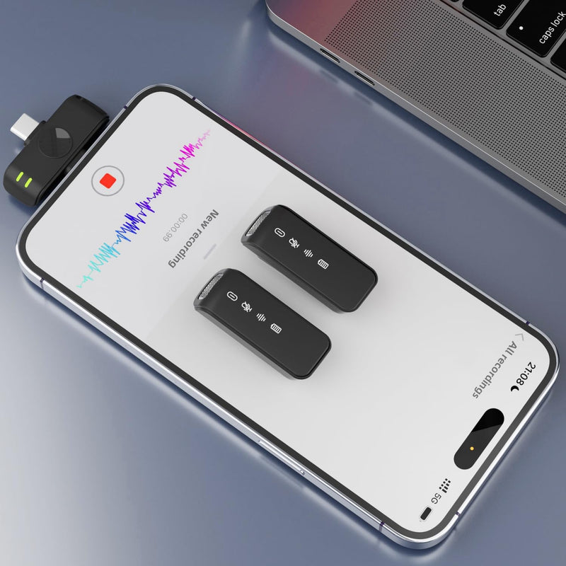 Wireless Lavalier Microphone Compatible for iPhone Android Camera PC,Dual Plug Lightning USB-C,Omnidirectional Sound Pickup for Video Recording,Filming,Live Streaming,Vlogging