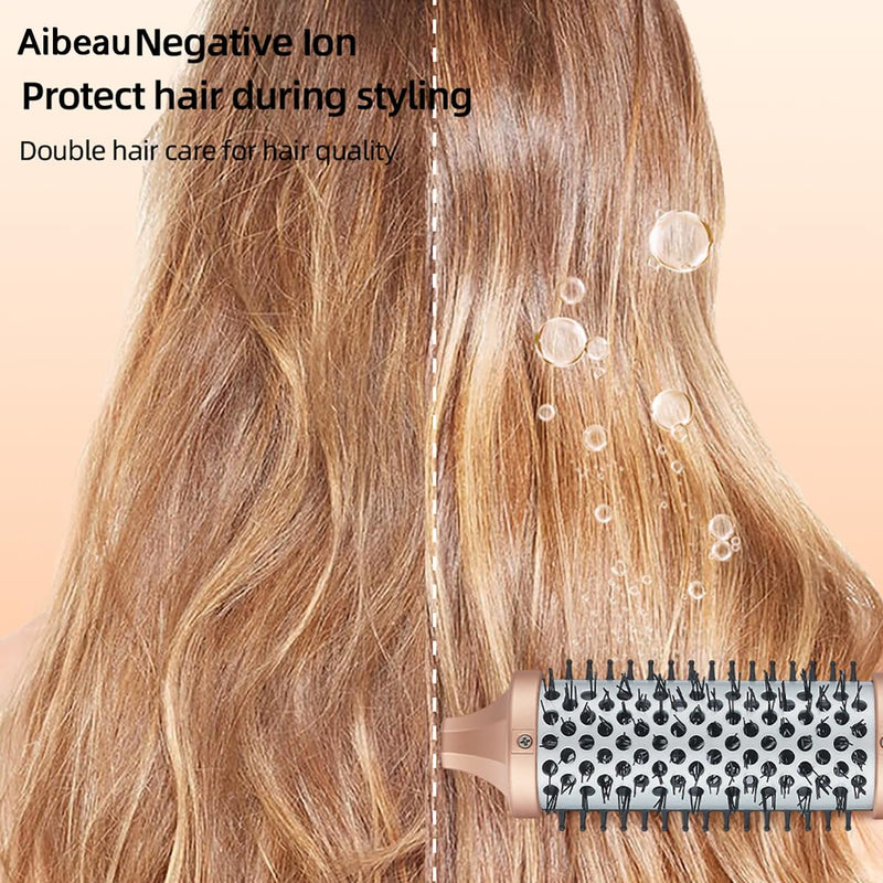 Thermal Hair Brush for Blowout Look, 38mm Heated Round Brush for Natural Curl, Ionic Curling Iron Wand with Dual Voltage, Volumizing Smoothing Hot Round Brushes