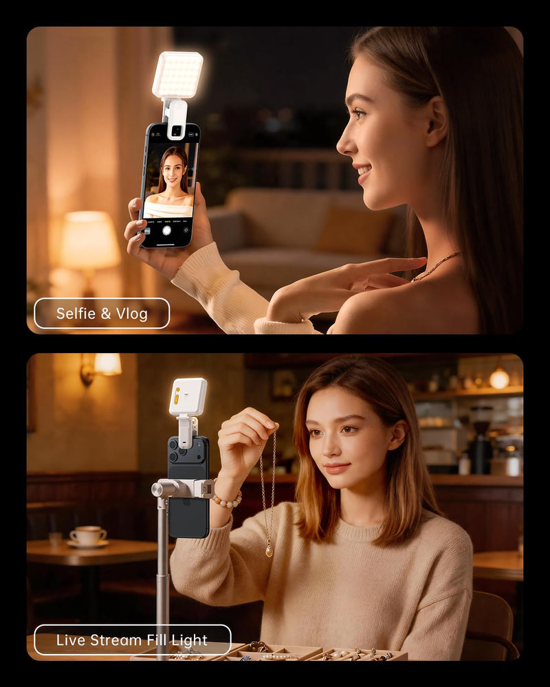 Portable Selfie Light for iPhone: Rechargeable Phone Fill Lights, Ring Light for Camera Picture, Makeup Photo, Video Conferences, Laptop Use, Zoom Meetings, TikTok, Vlog Photography white