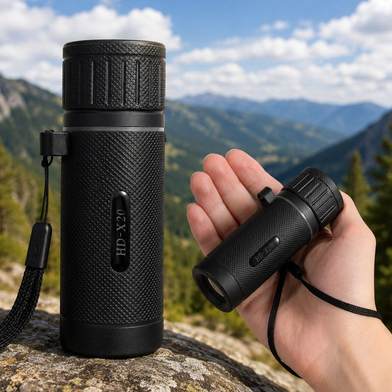 8x21 Mini Monocular Telescope for Camping Hiking Stargazing Travel | 8x21 Compact View, Adjustable Focus, FMC Coated Optics, Waterproof, Non-Slip Grip, Wrist Strap, Pocket Size Silver