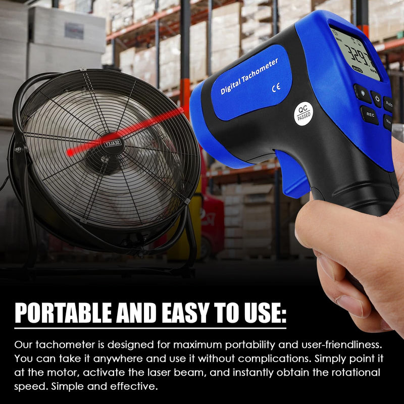 Laser Photo Tachometer Motor Speed Gauge Tester Non-Contact RPM Meter Motor Speed Gauge Gun - Accurate RPM Measurement with Rotational Record (Tachometer + 10 Reflective Tape) Tachometer + Reflective Tape