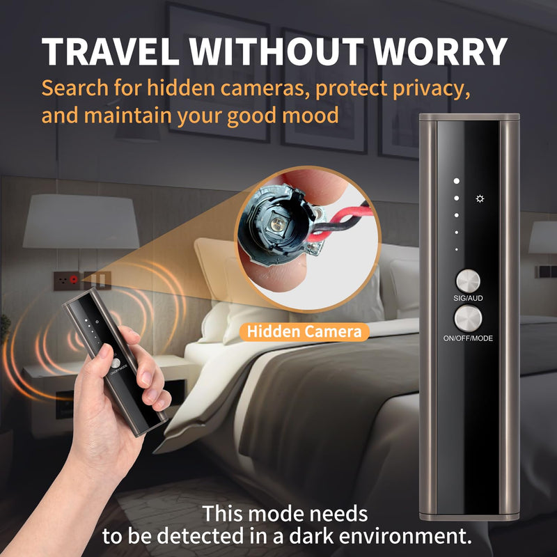 KT-02 Hidden Camera Detector, 2025 New, 4 Modes to Detect Spy Cameras, Bugs, GPS Trackers, with Flashlight, Audible Alarm/Beeping Mode, for Hotels, Cars, Offices, KT-02-B